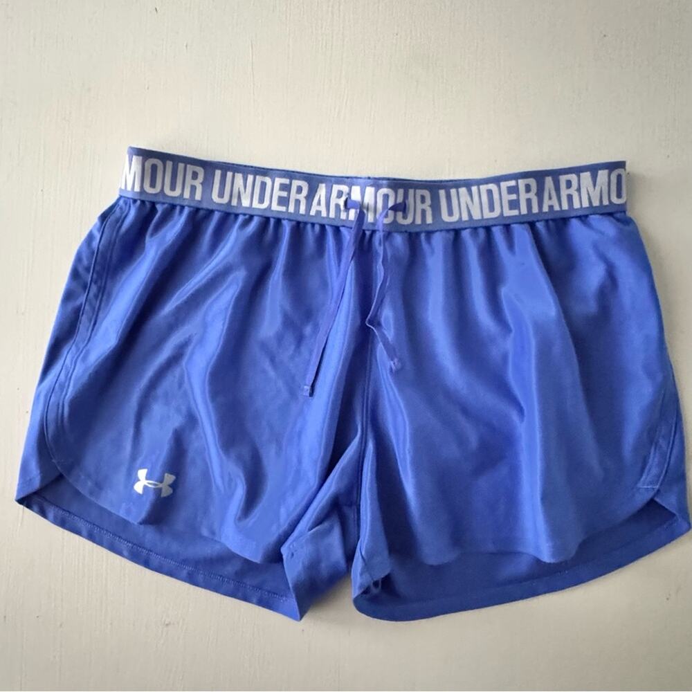 Under Armour Women's Blue Athletic Sporty Workout Logo Shorts Sz M